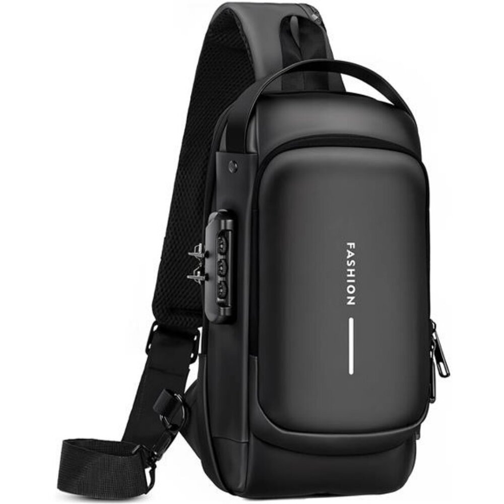 Waterproof PU leather sling bag crossbody shoulder chest bag with lock for trave